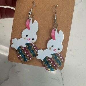 Easter Bunny Glitter Drop Earrings - White & Multicolor